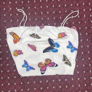 White Butterfly Print Tube Top
